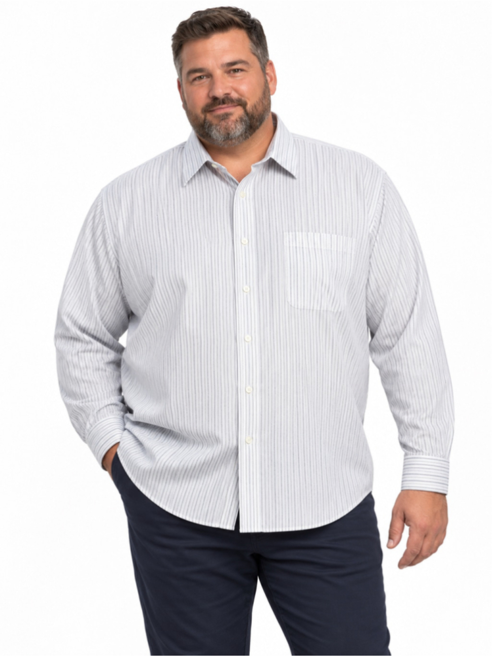 Pronto Uomo White cotton dress Shirt Thin Gray & purple Pinstripes 19/34. 1336